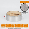 Premium Red Handle Bamboo Steamer-5-Year Durability Aluminum Reinforced Steam Cage