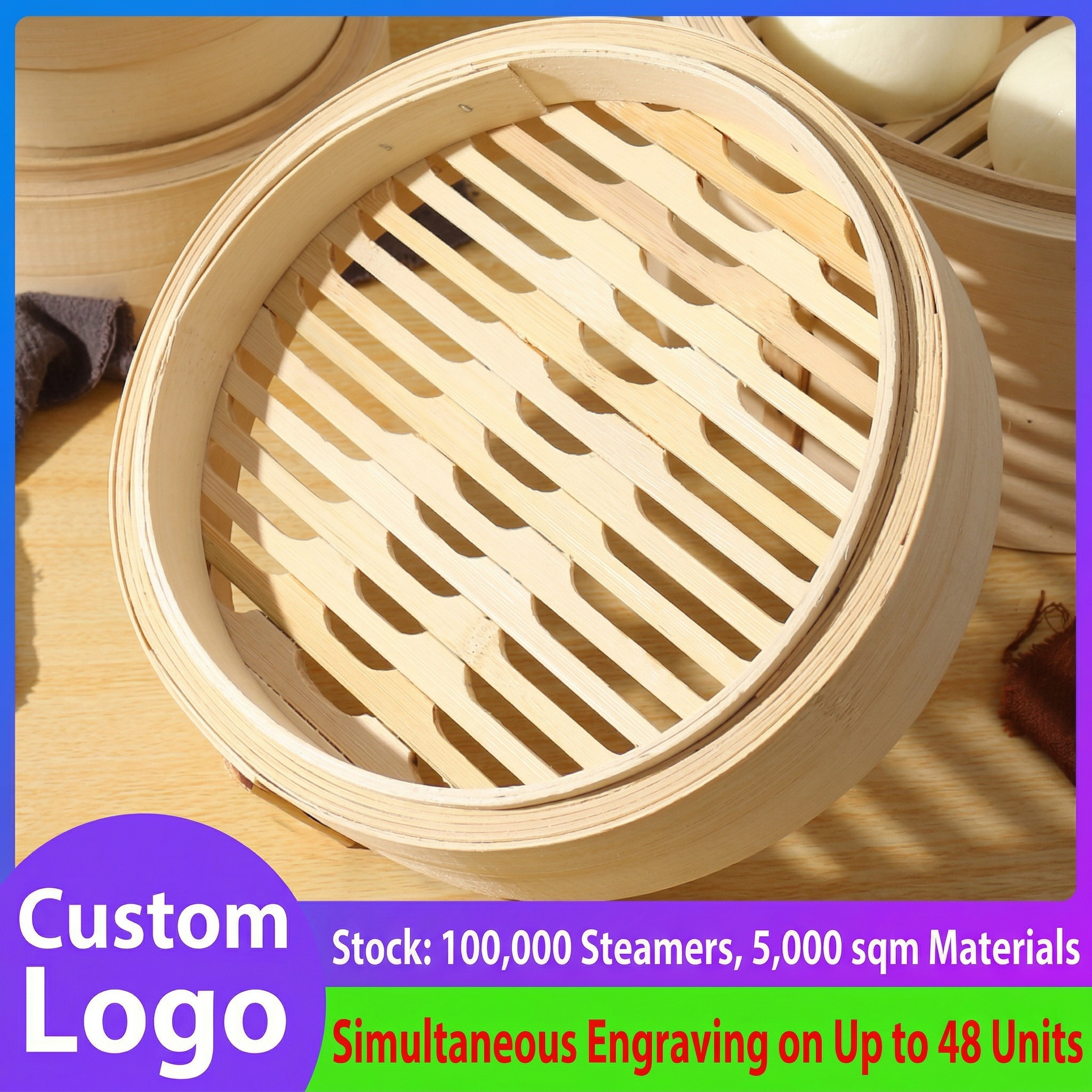 Handmade Bamboo Steamer Basket with Custom Logo Option