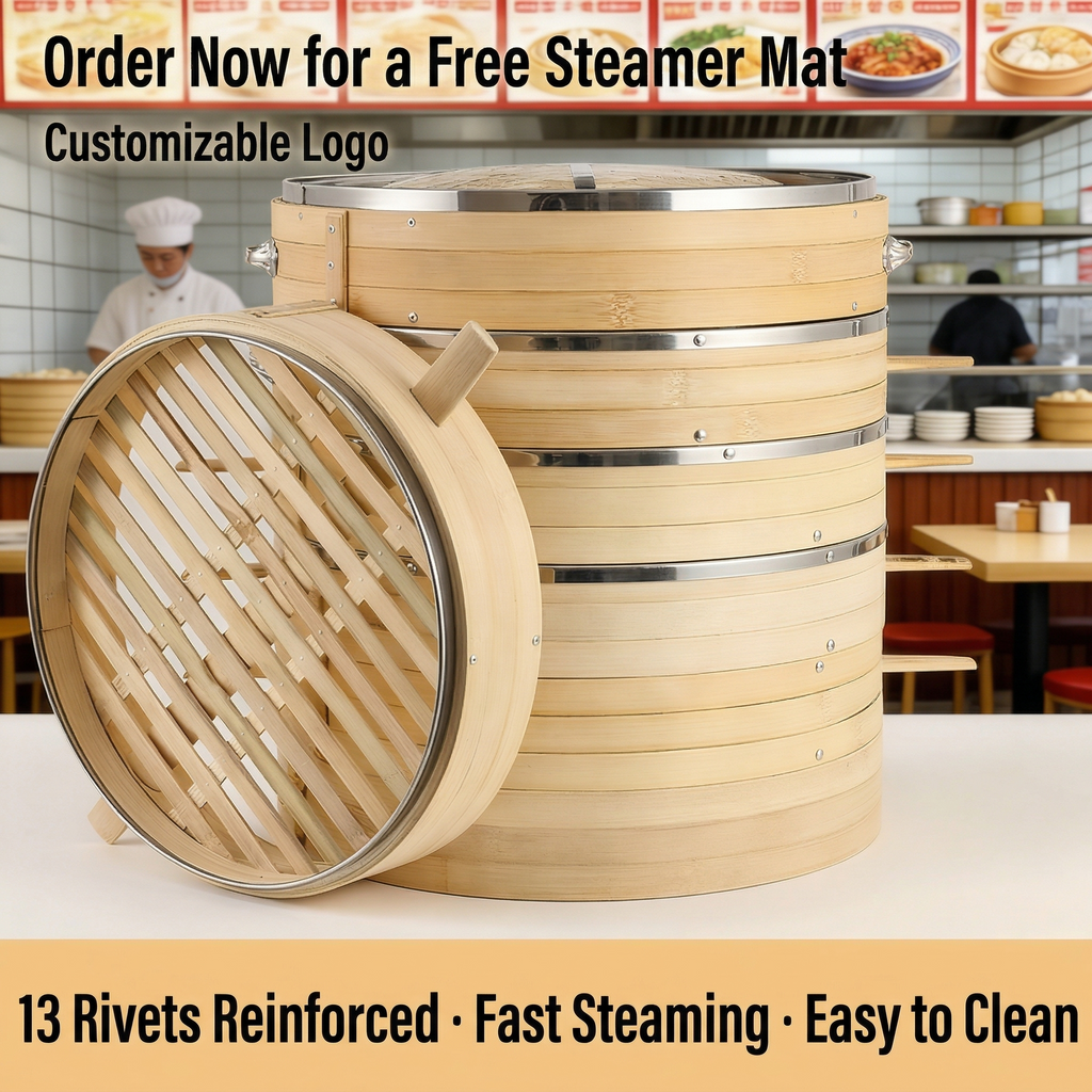 Premium All-Bamboo Steamer | Multiple Sizes & Bottom Options