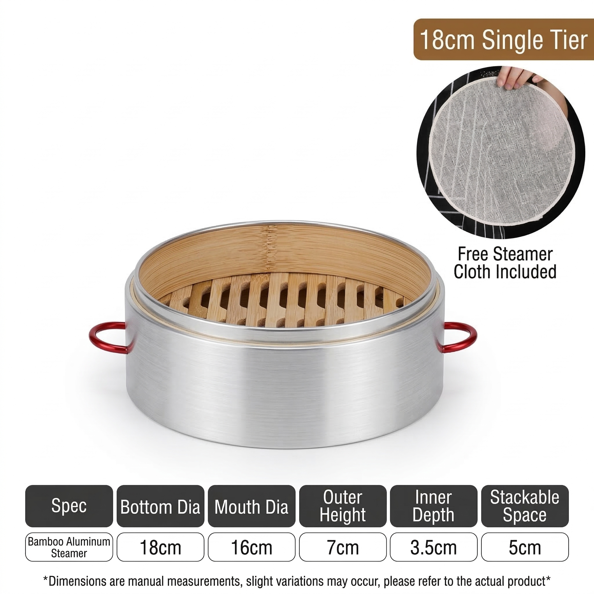 Premium Red Handle Bamboo Steamer-5-Year Durability Aluminum Reinforced Steam Cage