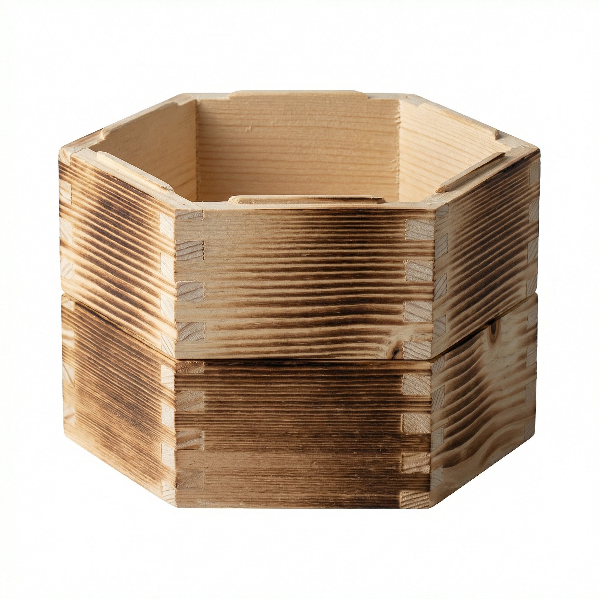 Rustic Hexagonal Carbonized Wooden Cage