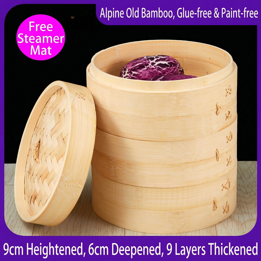Natural Bamboo Steamer Basket - Handmade Healthy Steamer for Dim Sum & Asian Food