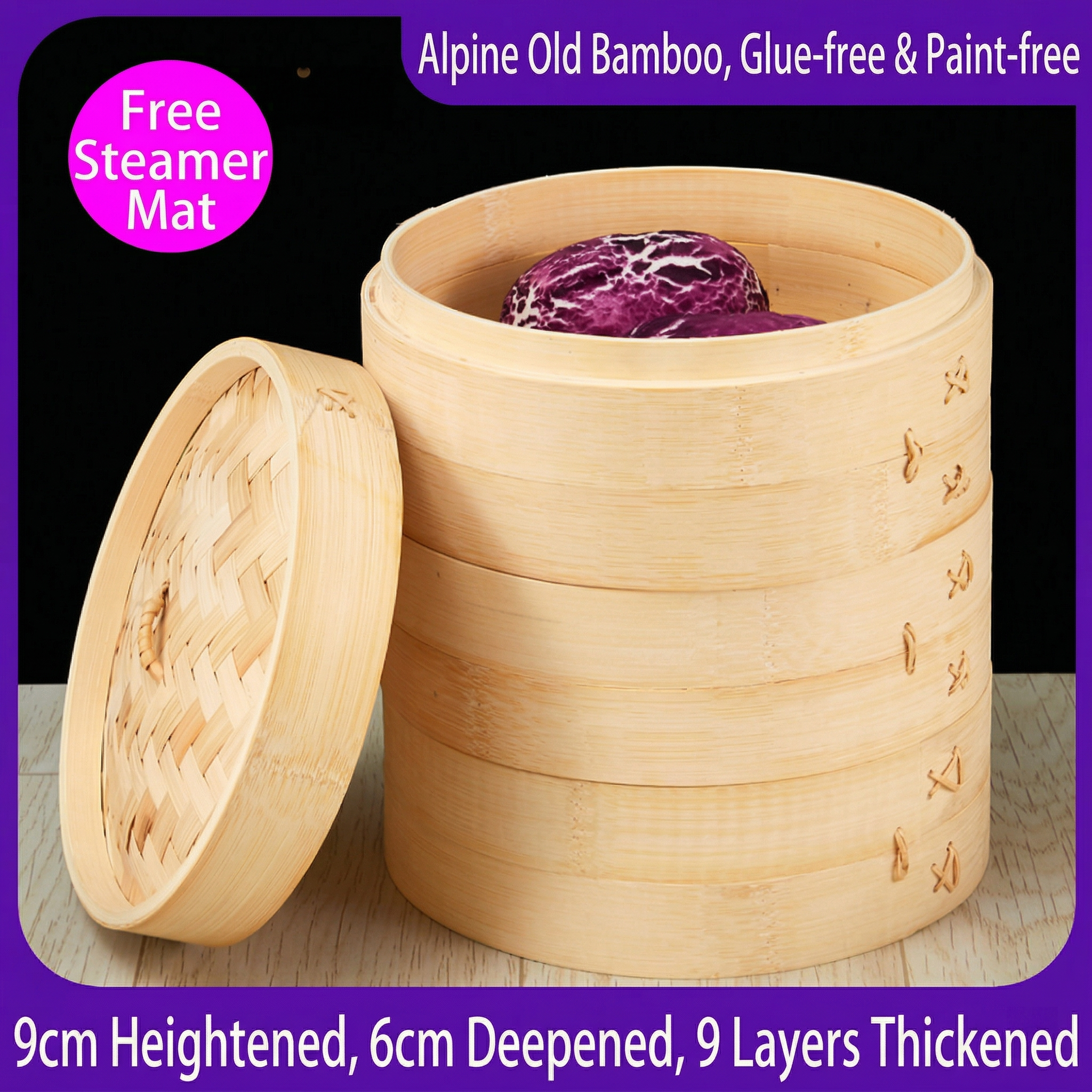 Natural Bamboo Steamer Basket - Handmade Healthy Steamer for Dim Sum & Asian Food