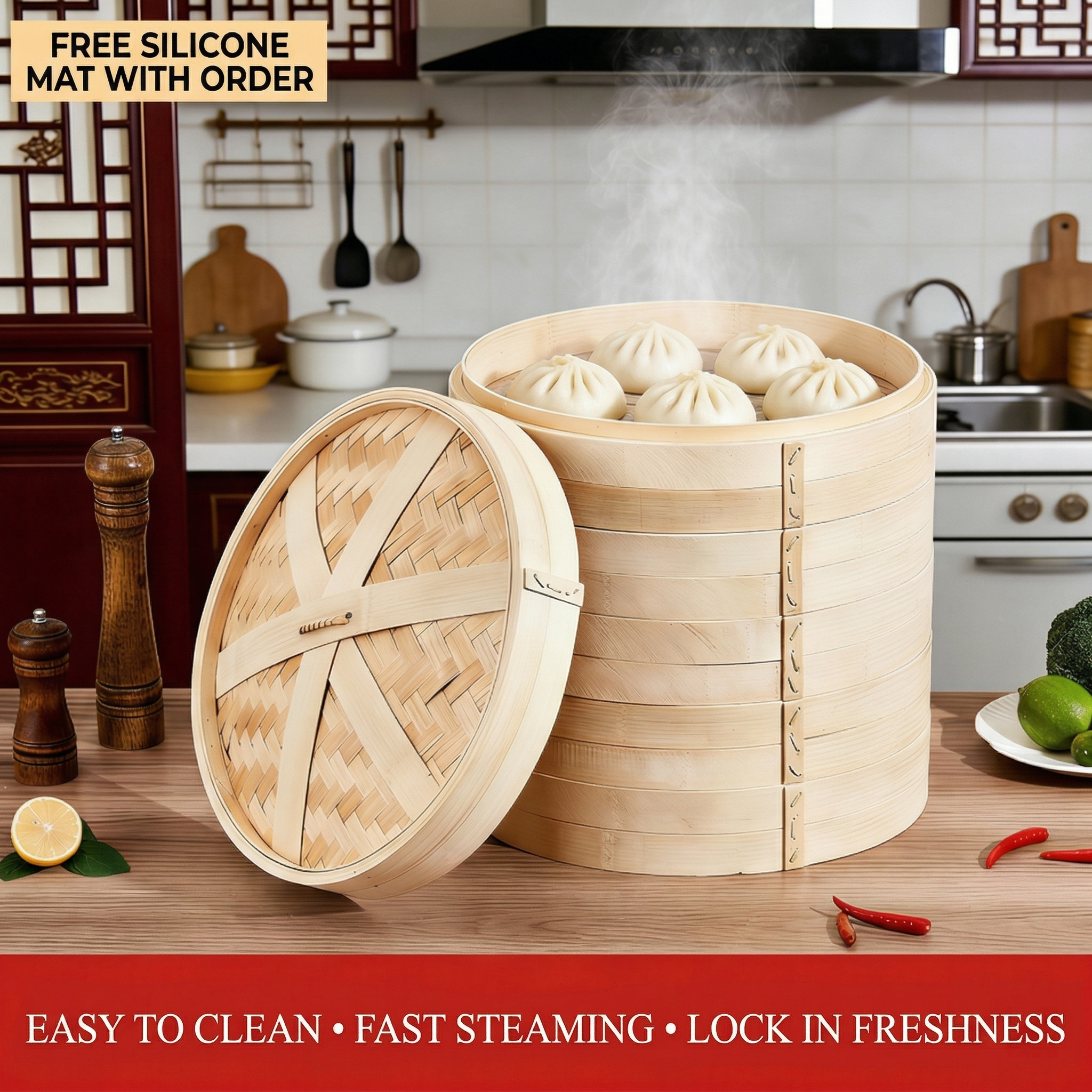 Traditional Bamboo Steaming Basket 33-40cm