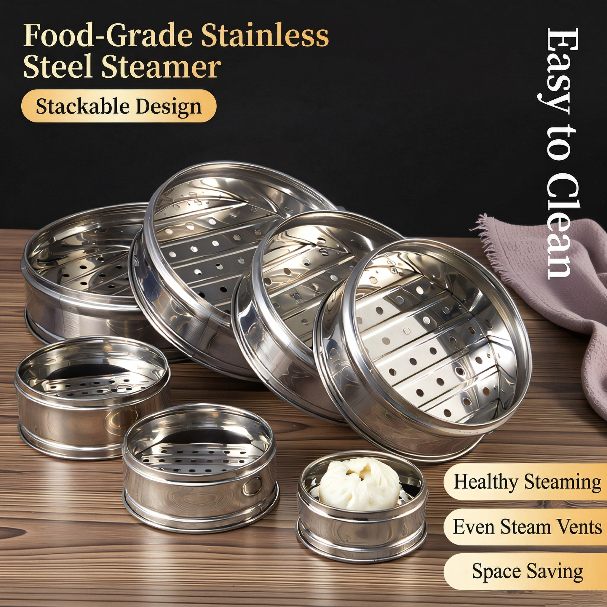 Chinese Style Stainless Steel Steamer Set
