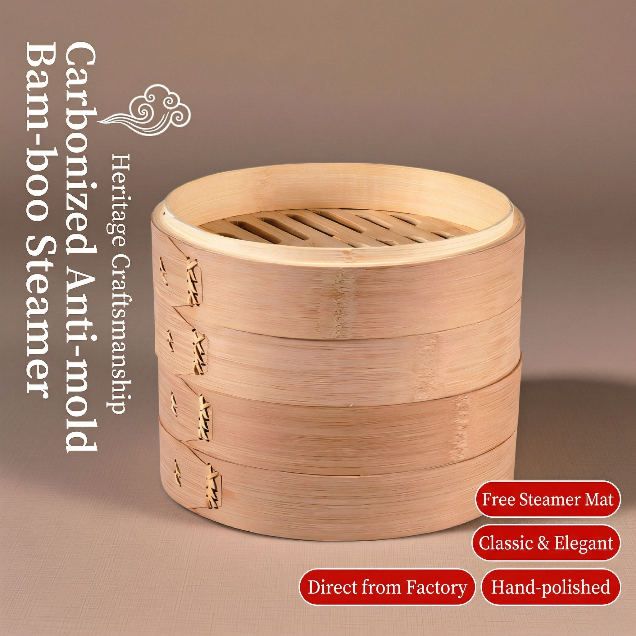 Premium Carbonized Bamboo Steamer for Dumpling & Bao