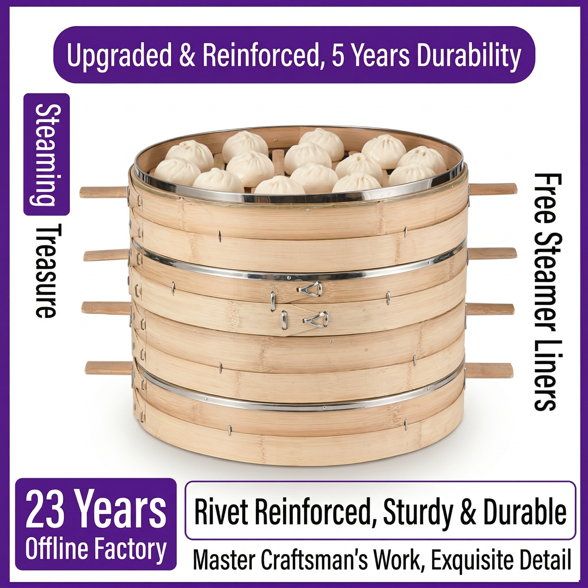 Premium Single Layer Bamboo Steamer Basket