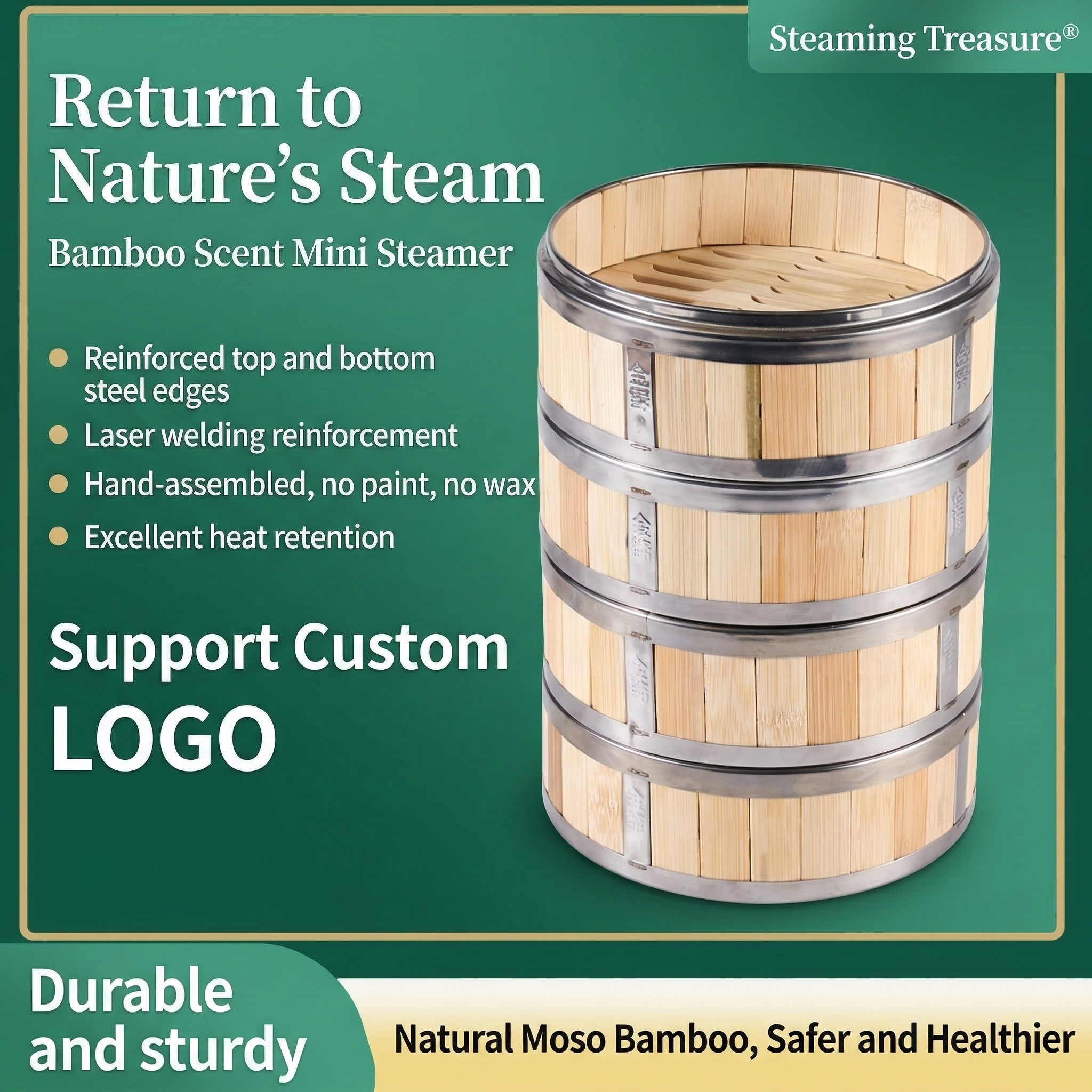 Natulal Bamboo Steamer Basket with Lid