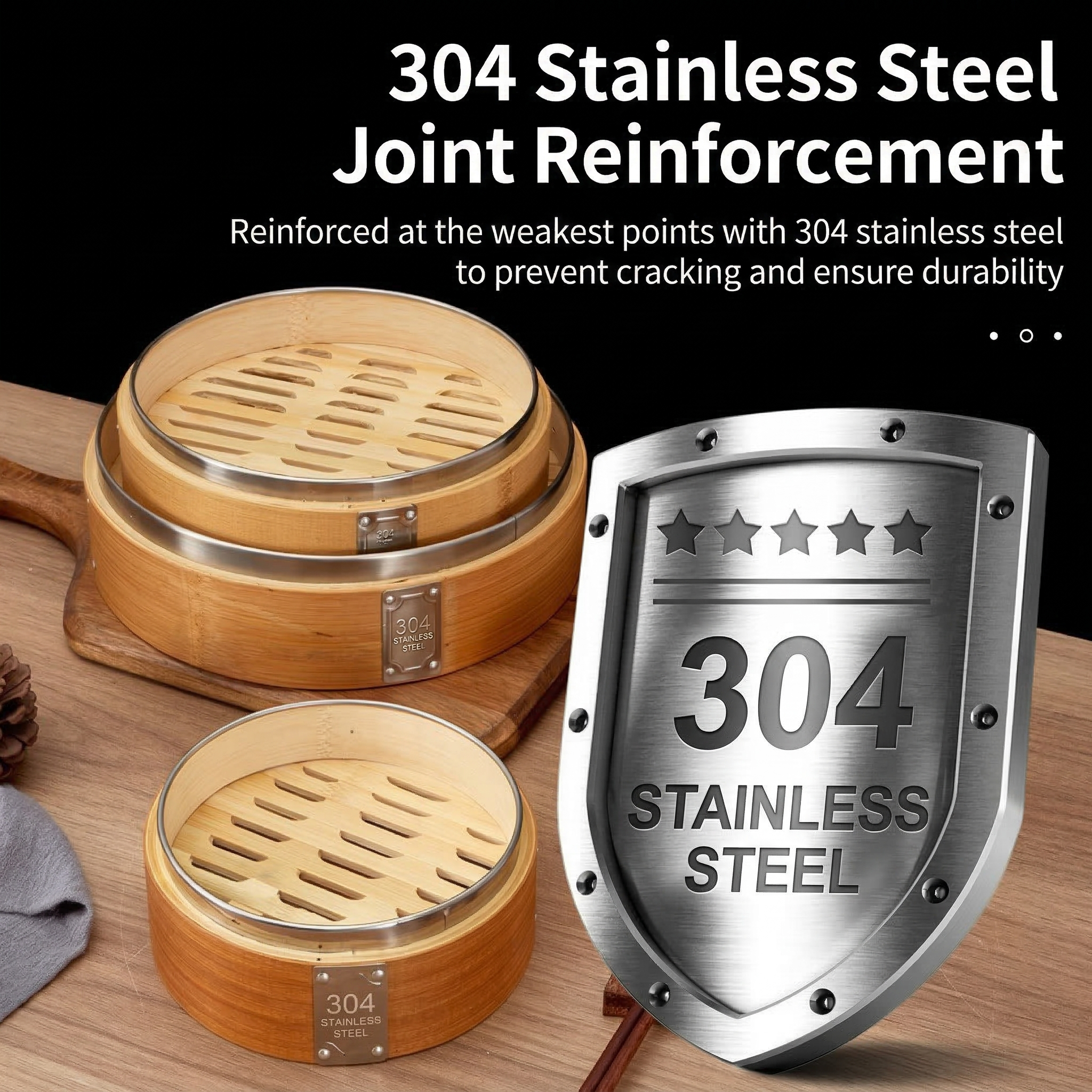Durable Carbonized Bamboo Steamer with Name Tag