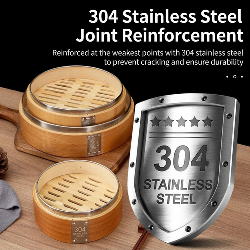 Durable Carbonized Bamboo Steamer with Name Tag