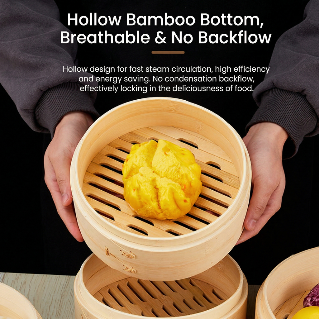 Natural Bamboo Steamer Basket - Handmade Healthy Steamer for Dim Sum & Asian Food