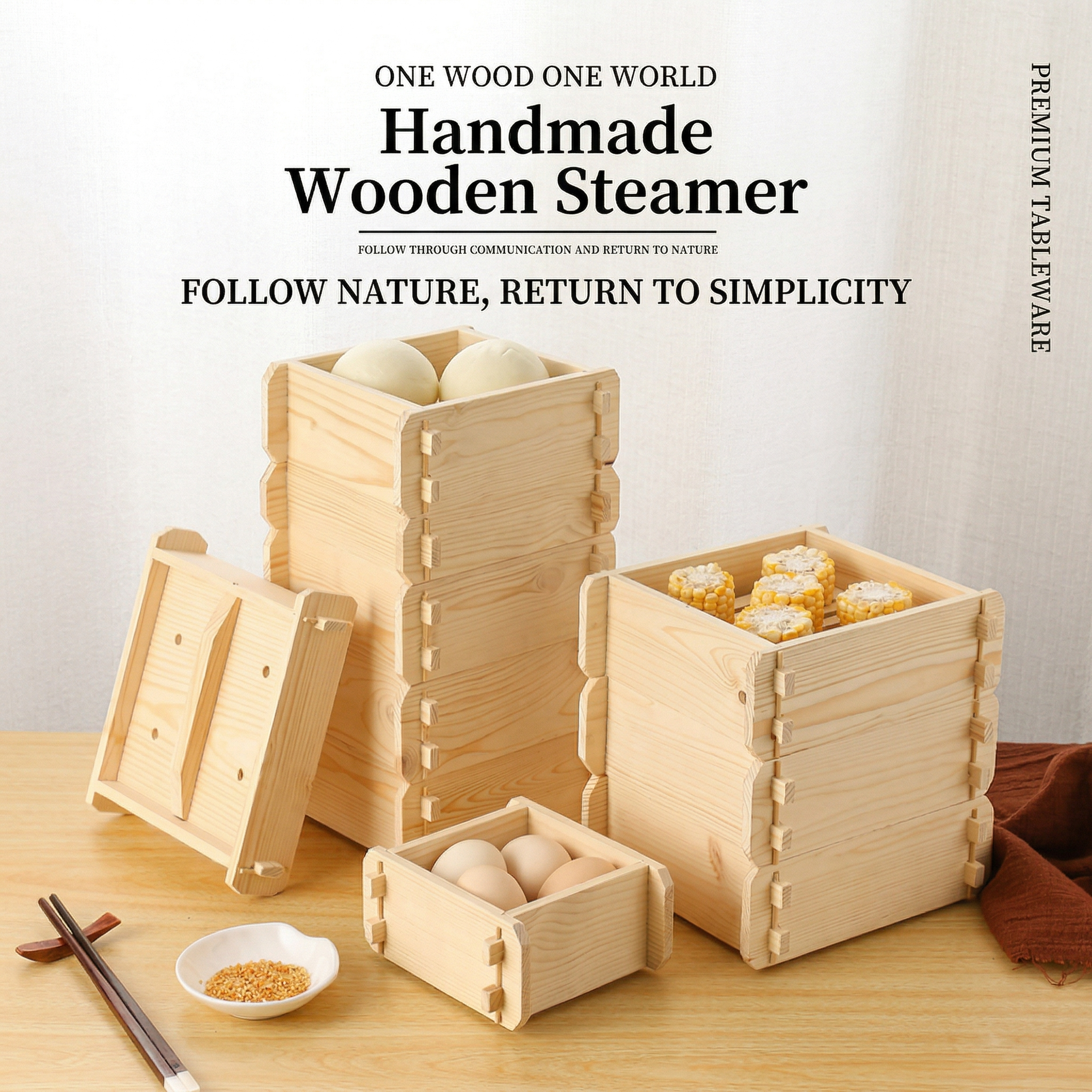 Natural Wood Steamer Tray for Dumplings & Buns