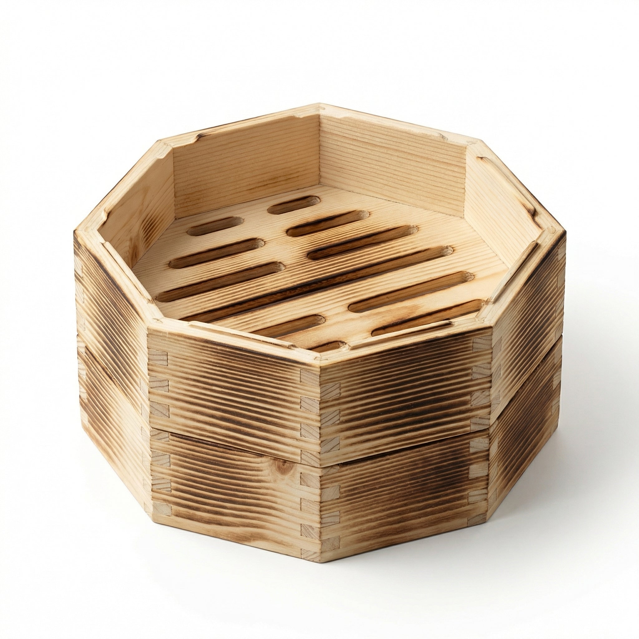Rustic Hexagonal Carbonized Wooden Cage
