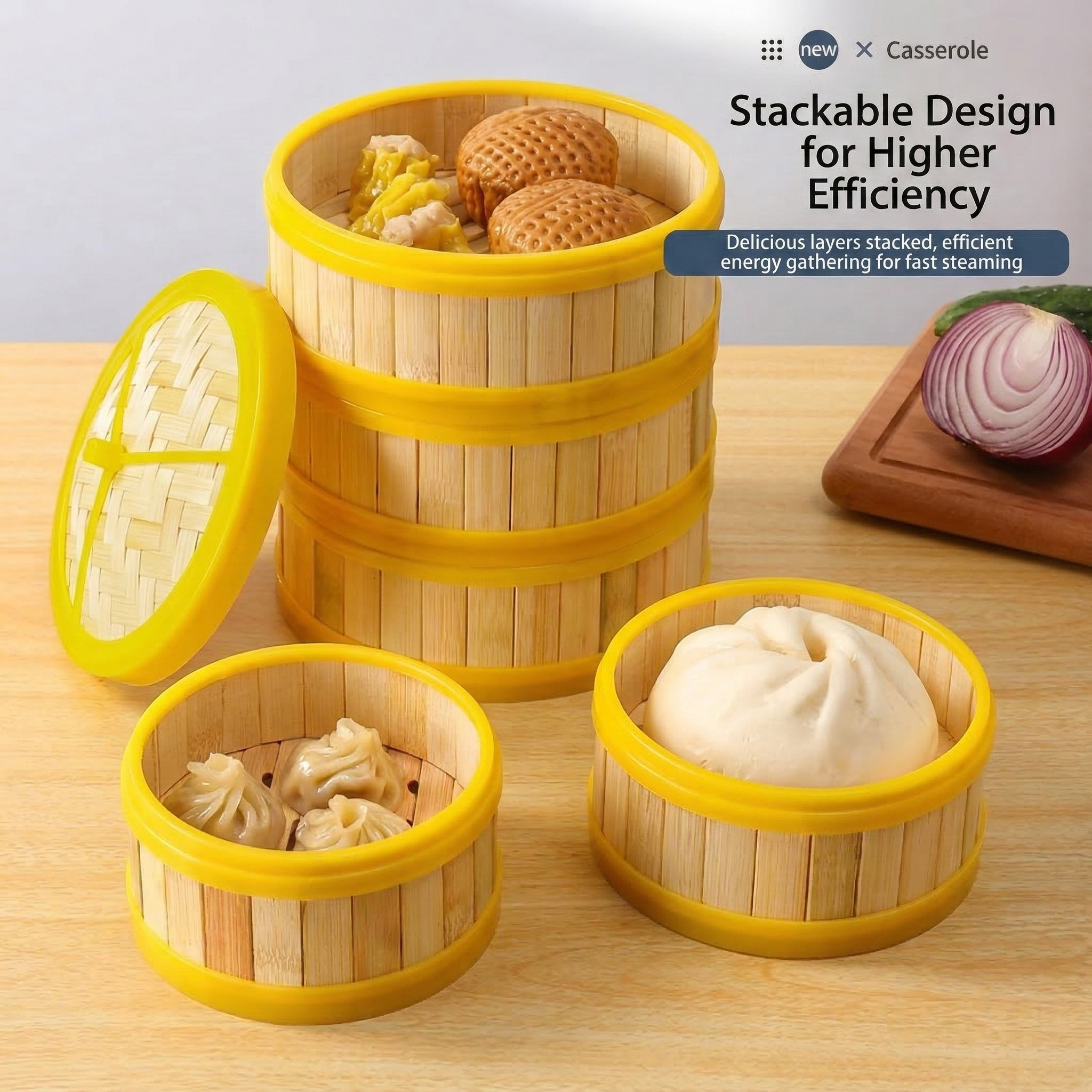Commercial Bamboo Steamer with Plastic Rim - Breathable Hollow Base