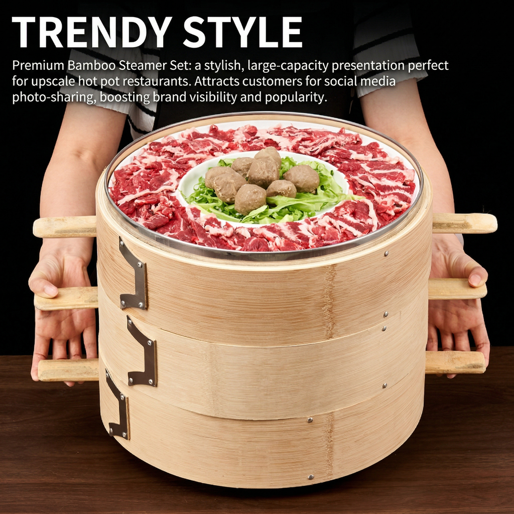 Bamboo Steamer with Tray Set