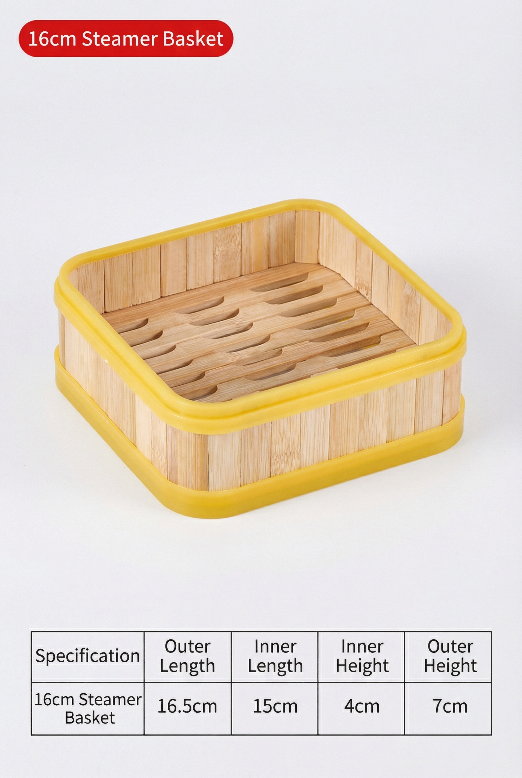 Authentic Chinese Square Bamboo Steamer with Plastic Border