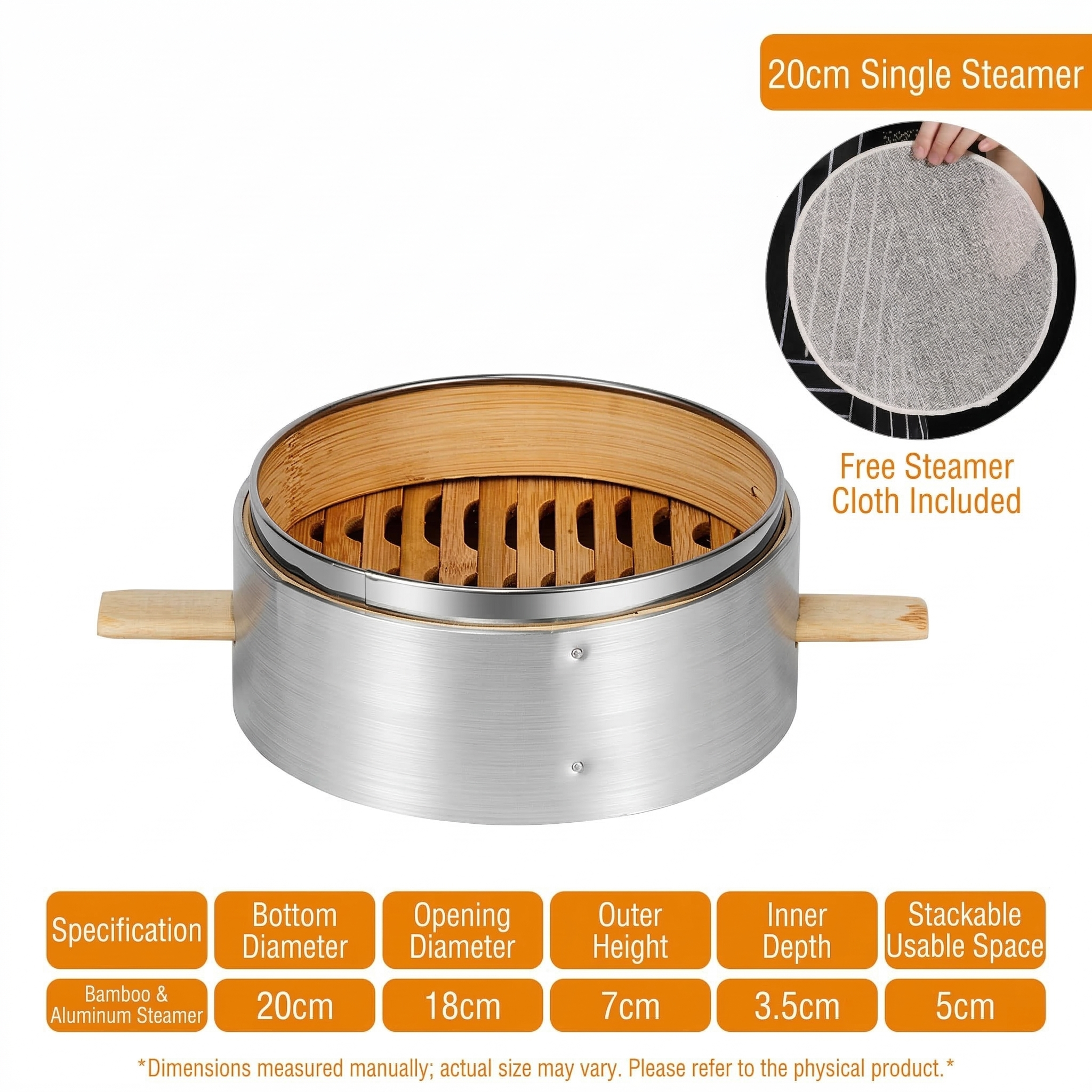 Premium Double Bamboo Handle Aluminum Steamer Basket