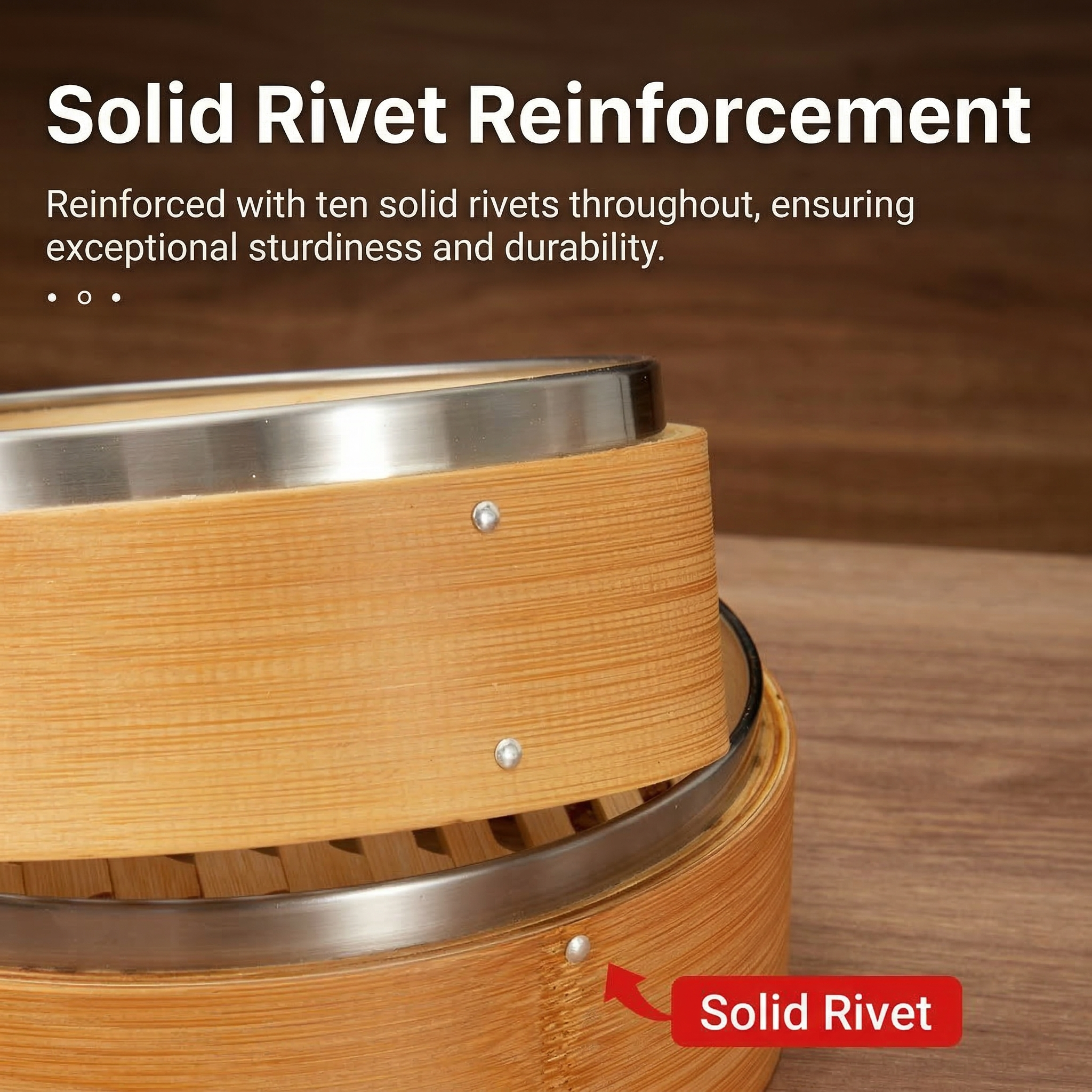 Durable Carbonized Bamboo Steamer with Name Tag