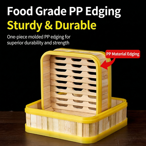Authentic Chinese Square Bamboo Steamer with Plastic Border