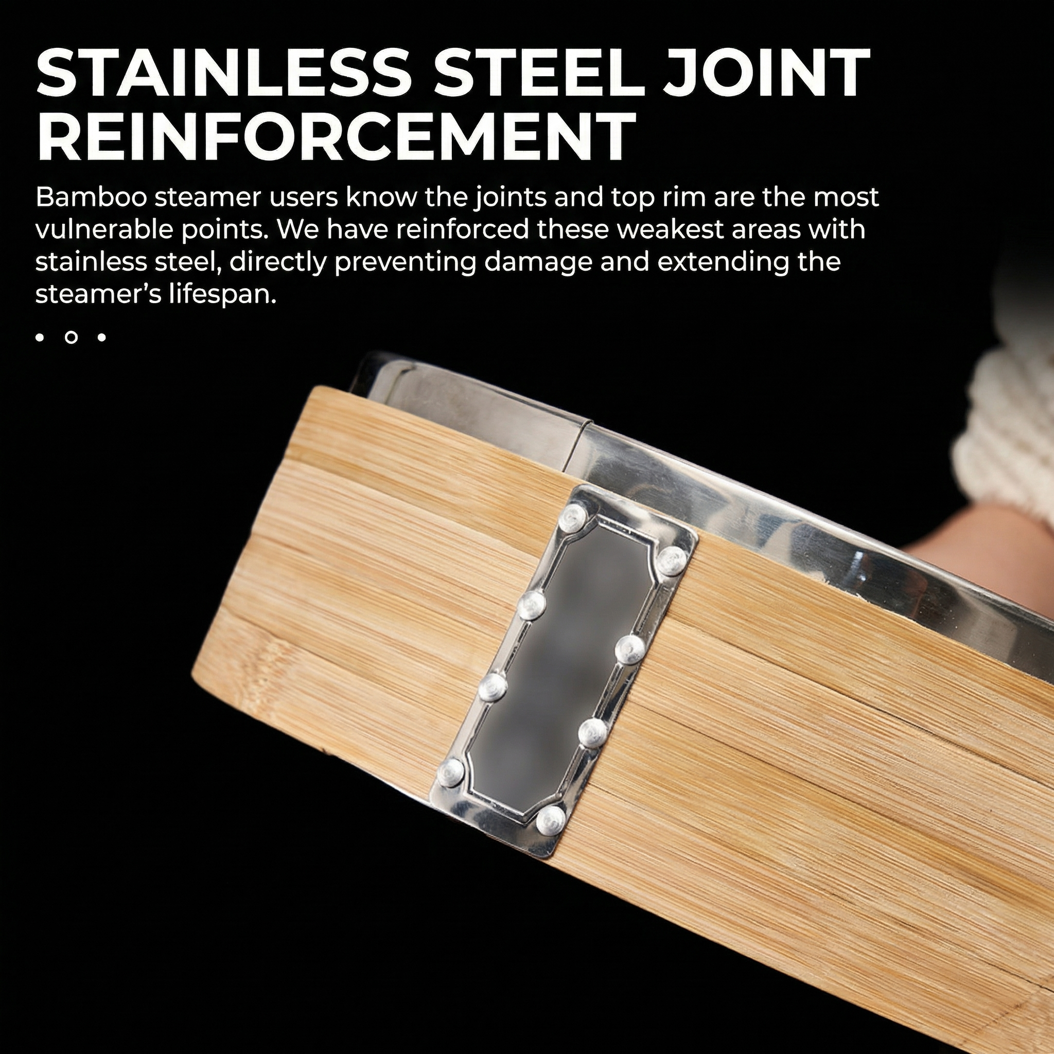 Handcrafted Carbonized Bamboo Steamer, Stainless Steel Reinforced