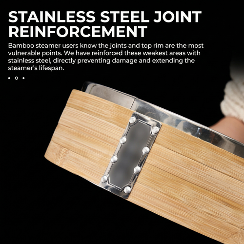 Handcrafted Carbonized Bamboo Steamer,Stainless Steel Reinforced