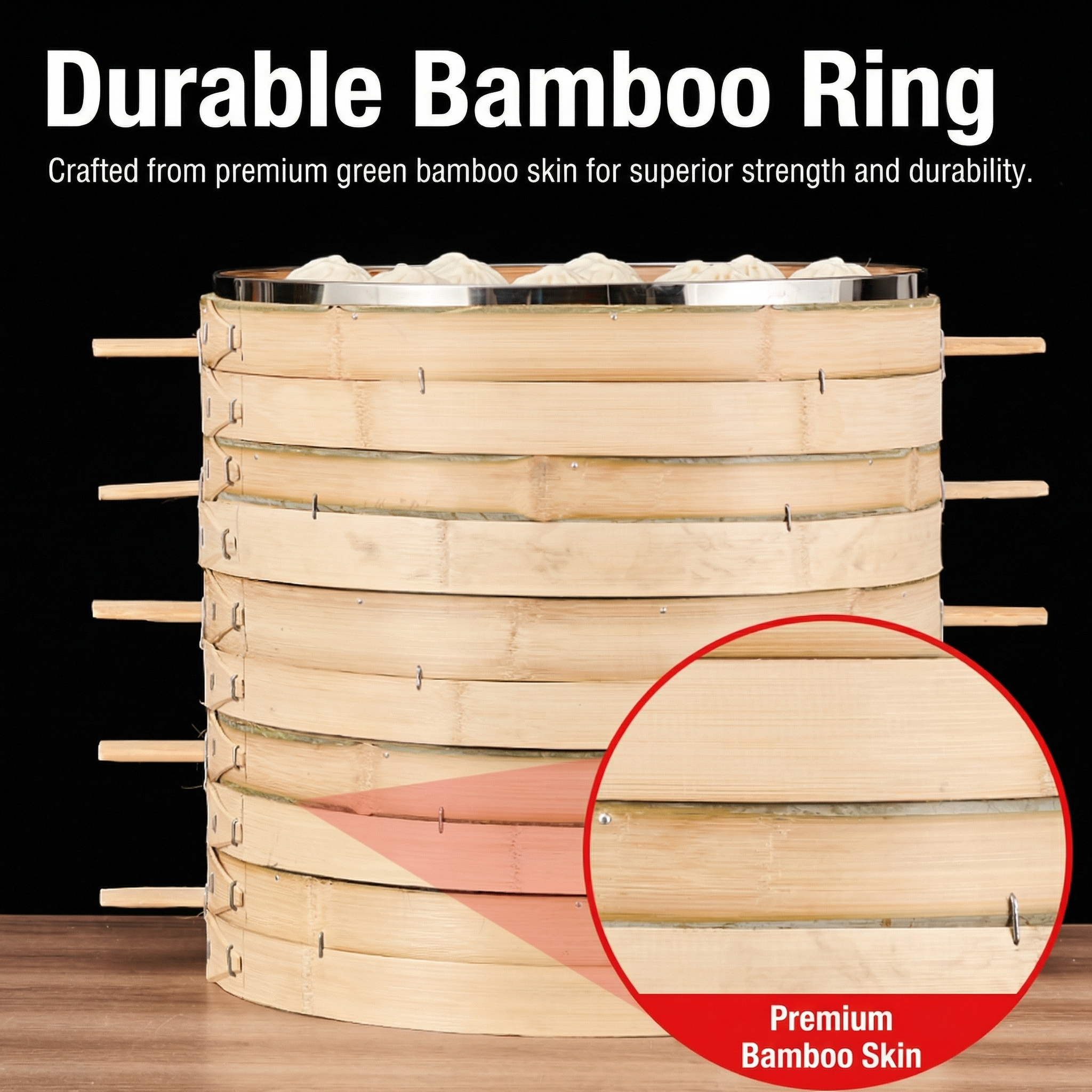 Premium Single Layer Bamboo Steamer Basket