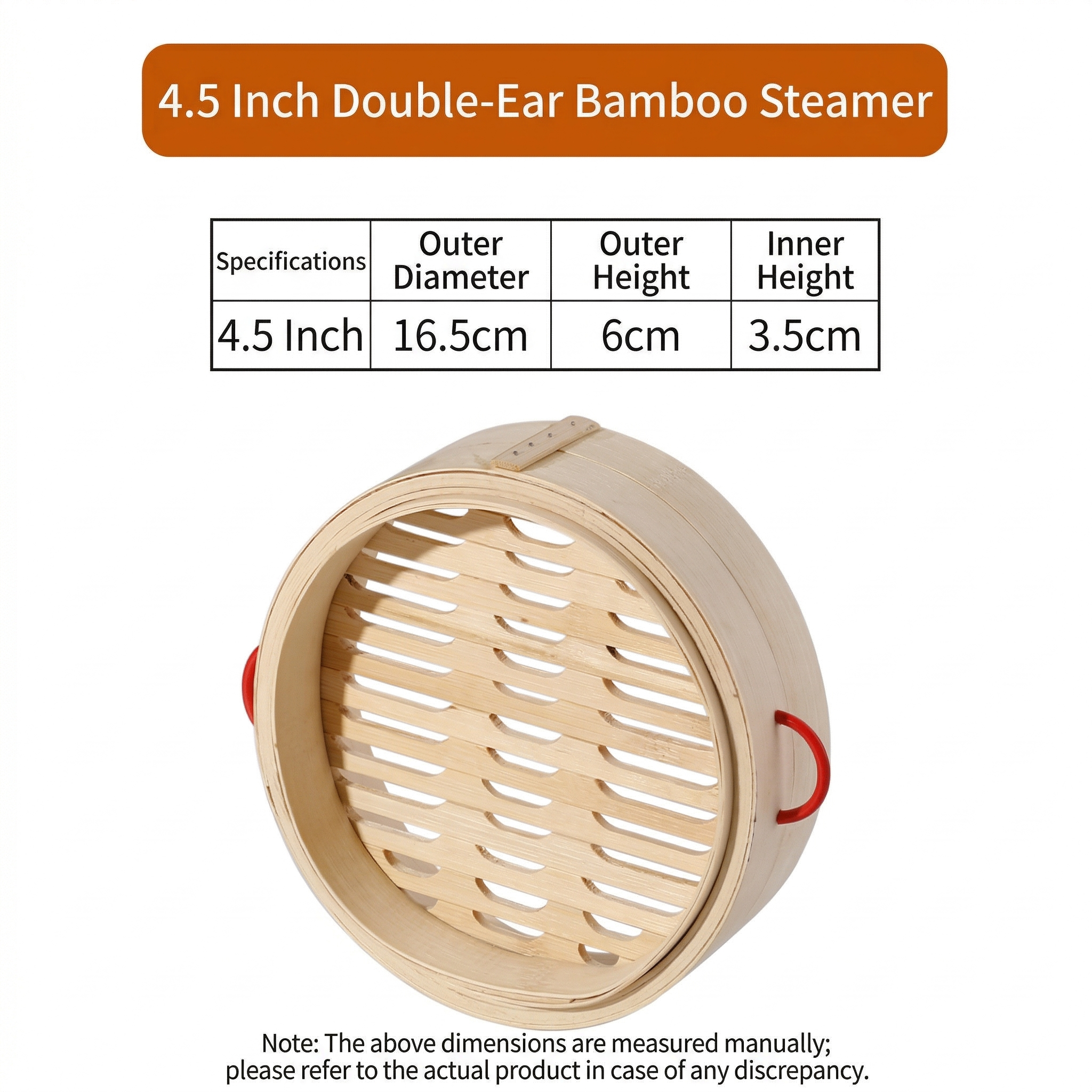 Natural Bamboo Steamer Double Handles-Healthy Steaming for Dumplings,Rice & More