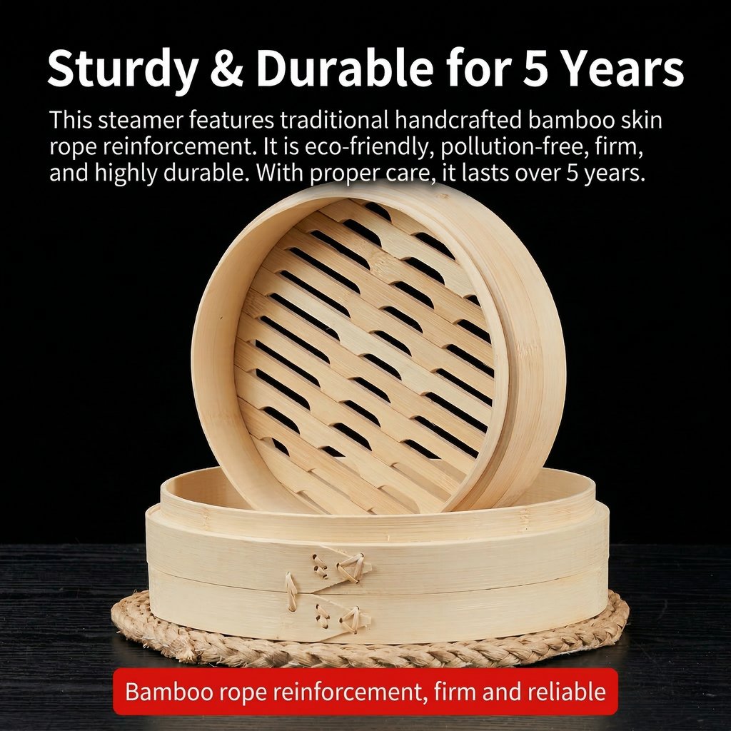 Premium Handcrafted Bamboo Steamer - Authentic Asian Cooking for Healthy Meals