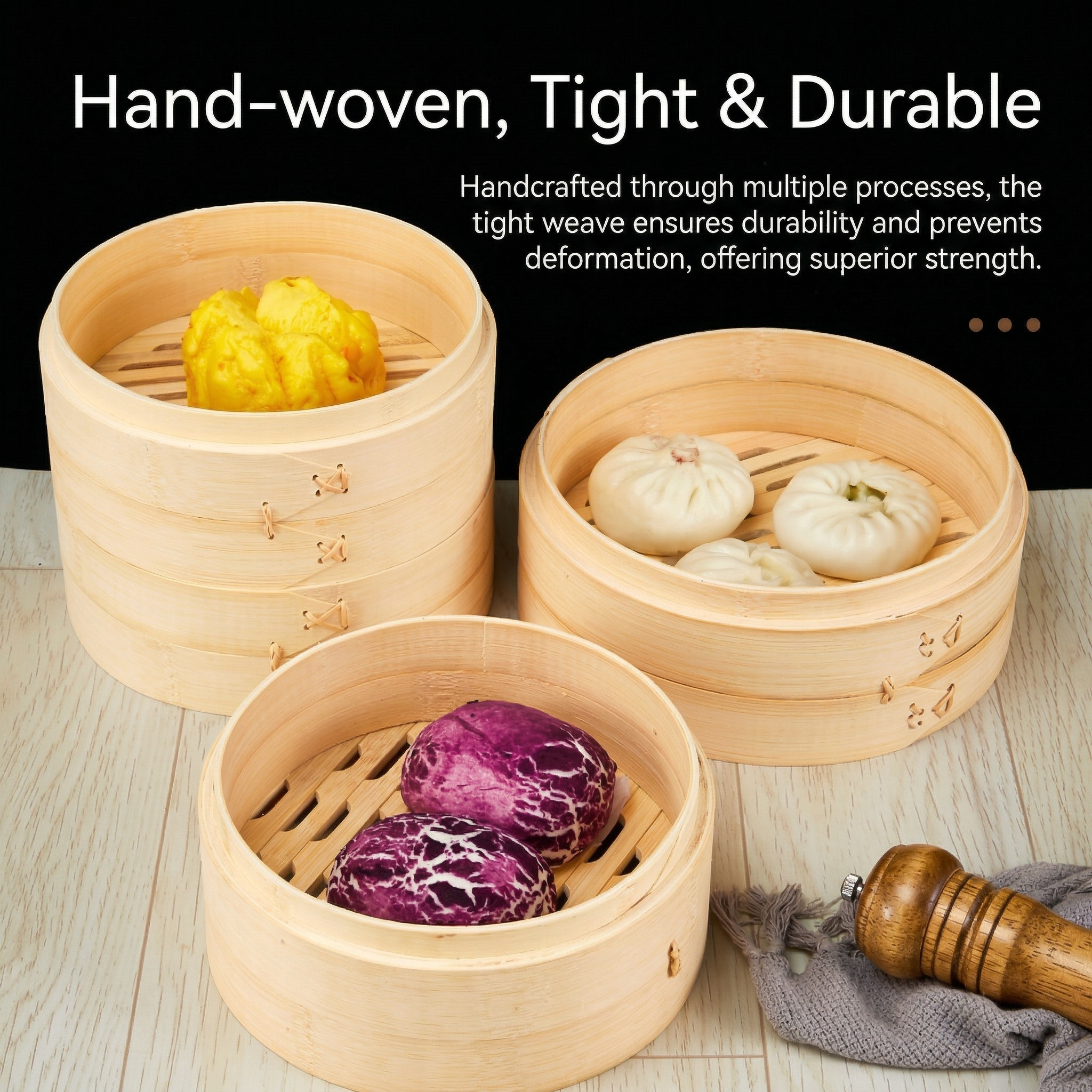 Natural Bamboo Steamer Basket - Handmade Healthy Steamer for Dim Sum & Asian Food