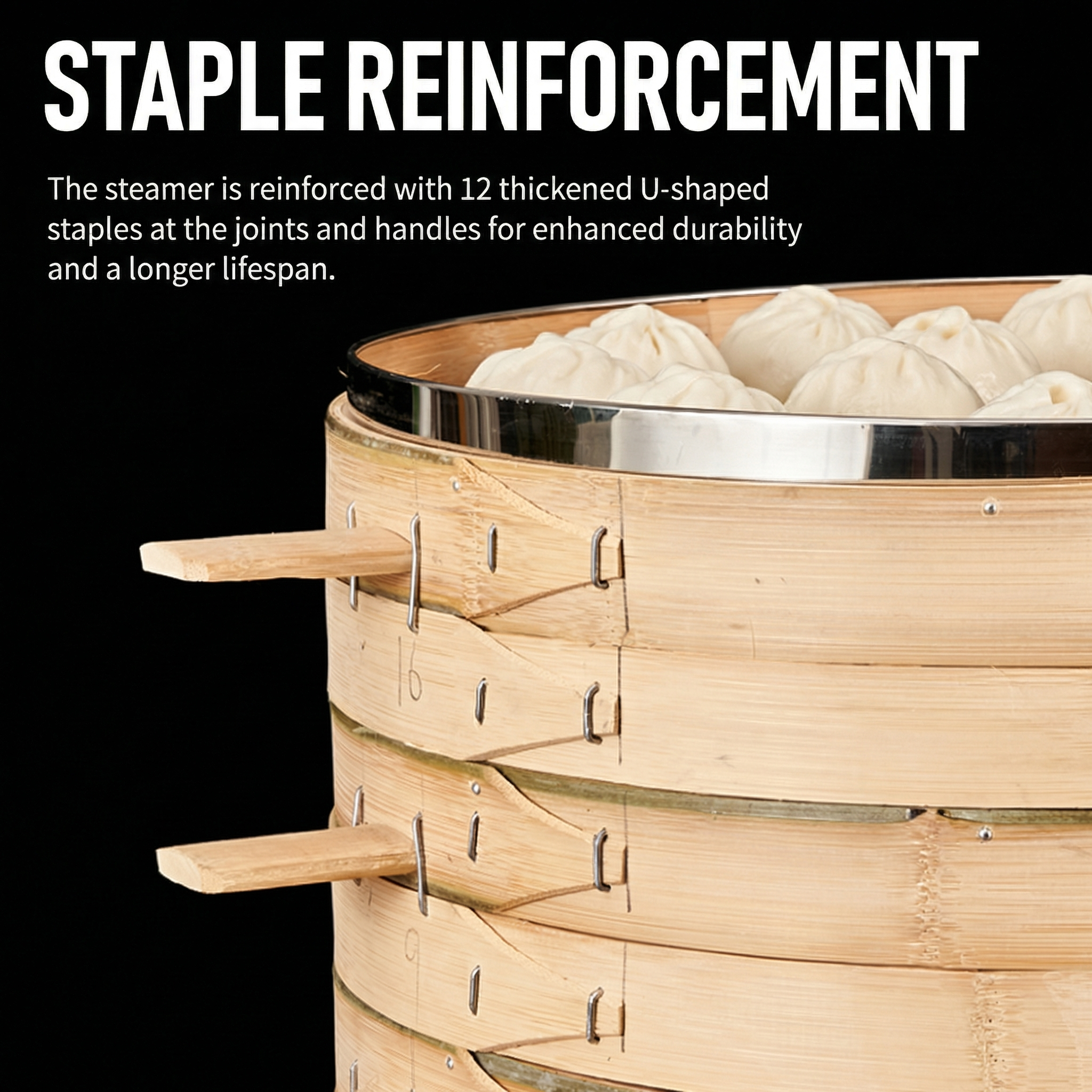 Premium Single Layer Bamboo Steamer Basket