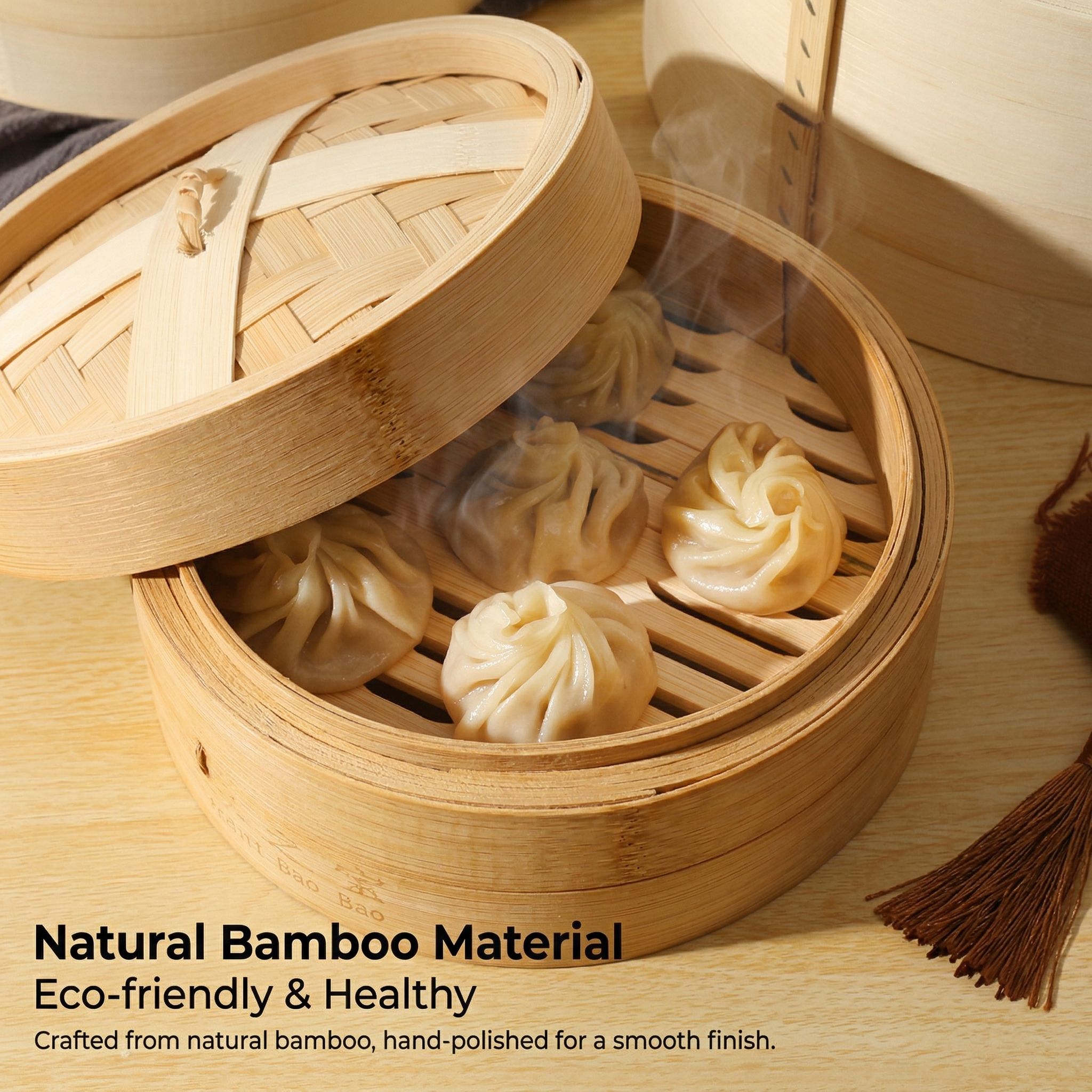 Handmade Bamboo Steamer Basket with Custom Logo Option