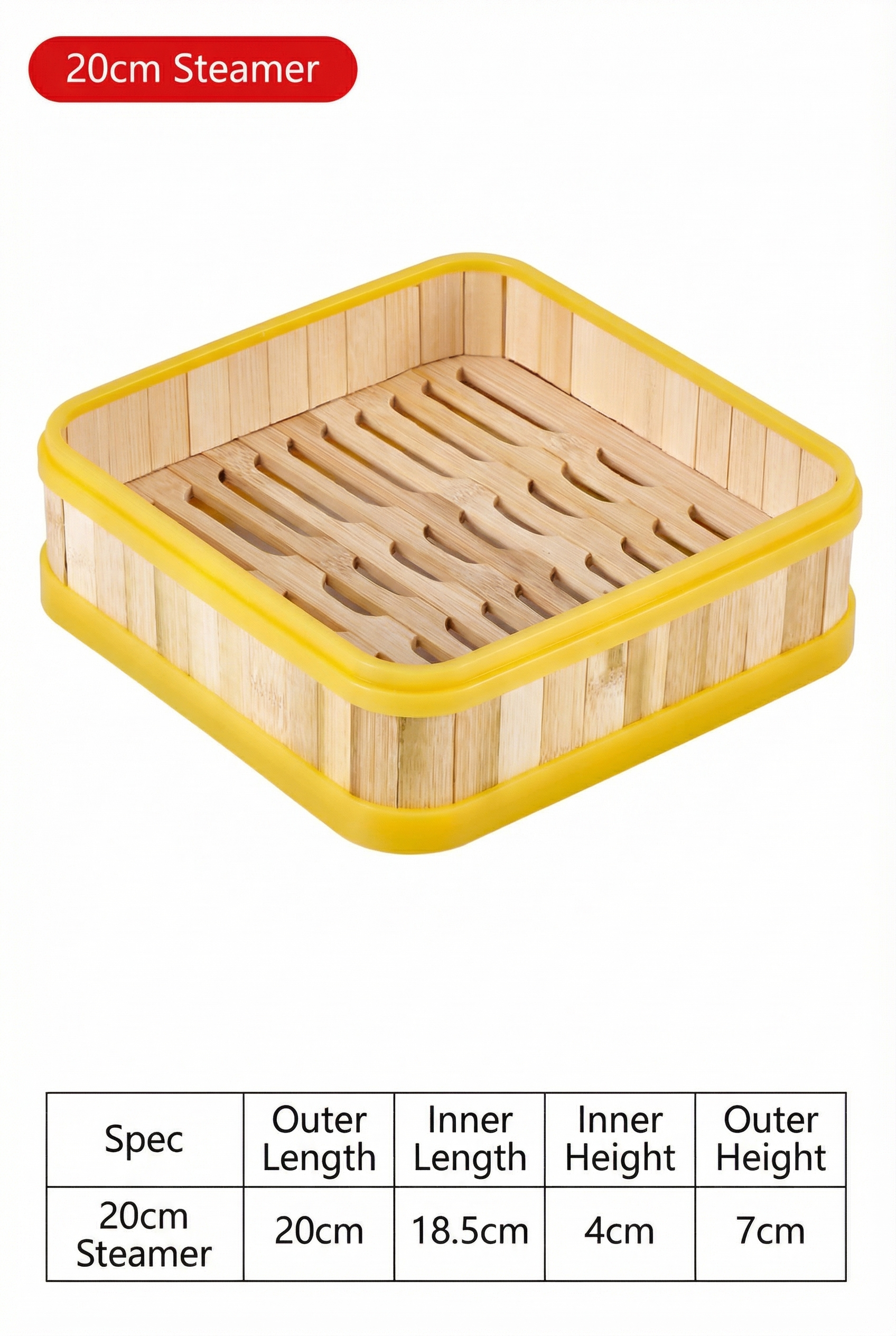Authentic Chinese Square Bamboo Steamer with Plastic Border