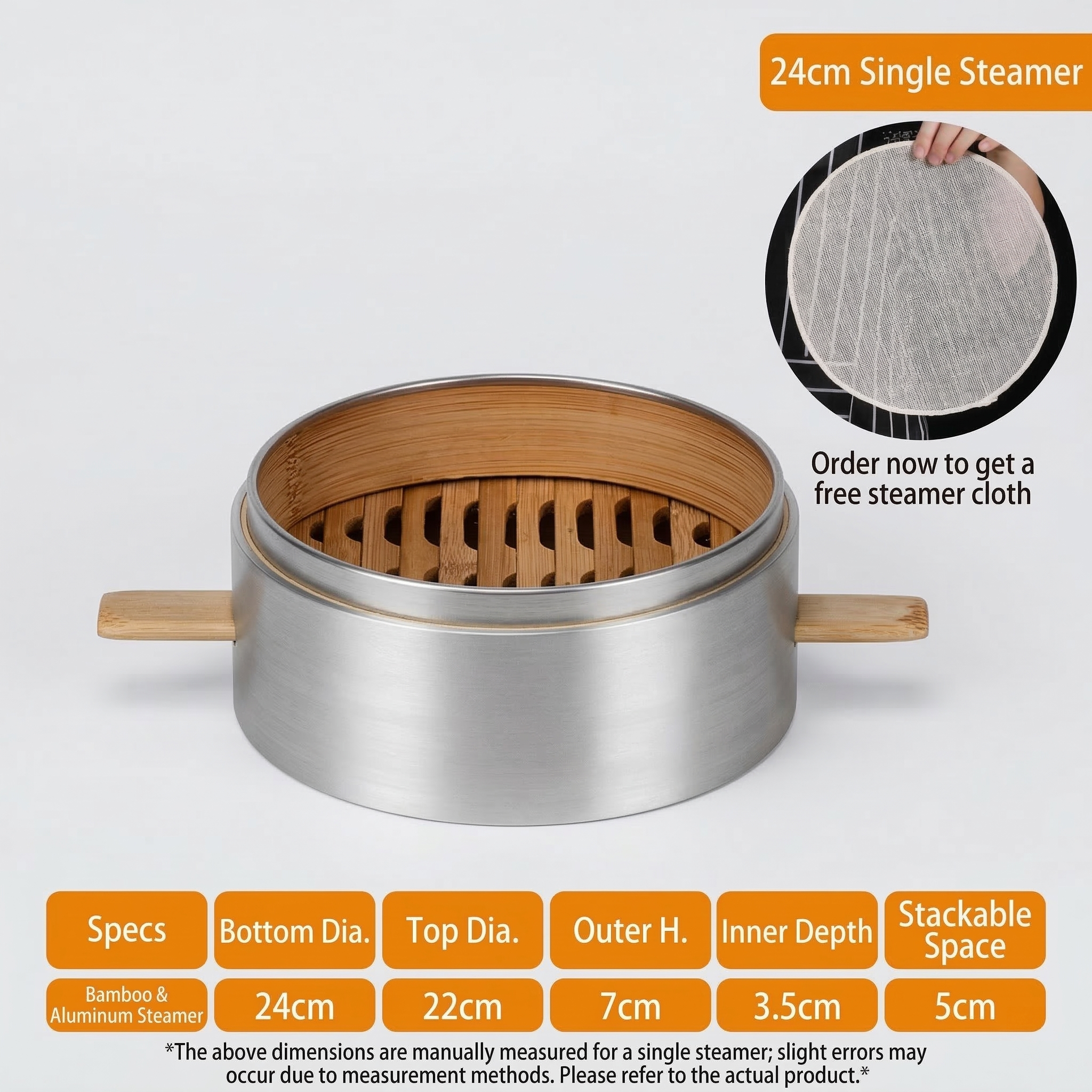 Premium Double Bamboo Handle Aluminum Steamer Basket