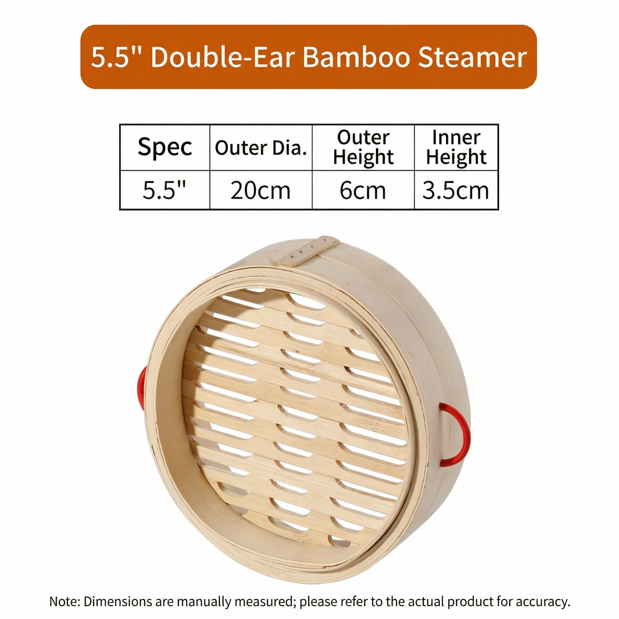 Natural Bamboo Steamer Double Handles-Healthy Steaming for Dumplings,Rice & More