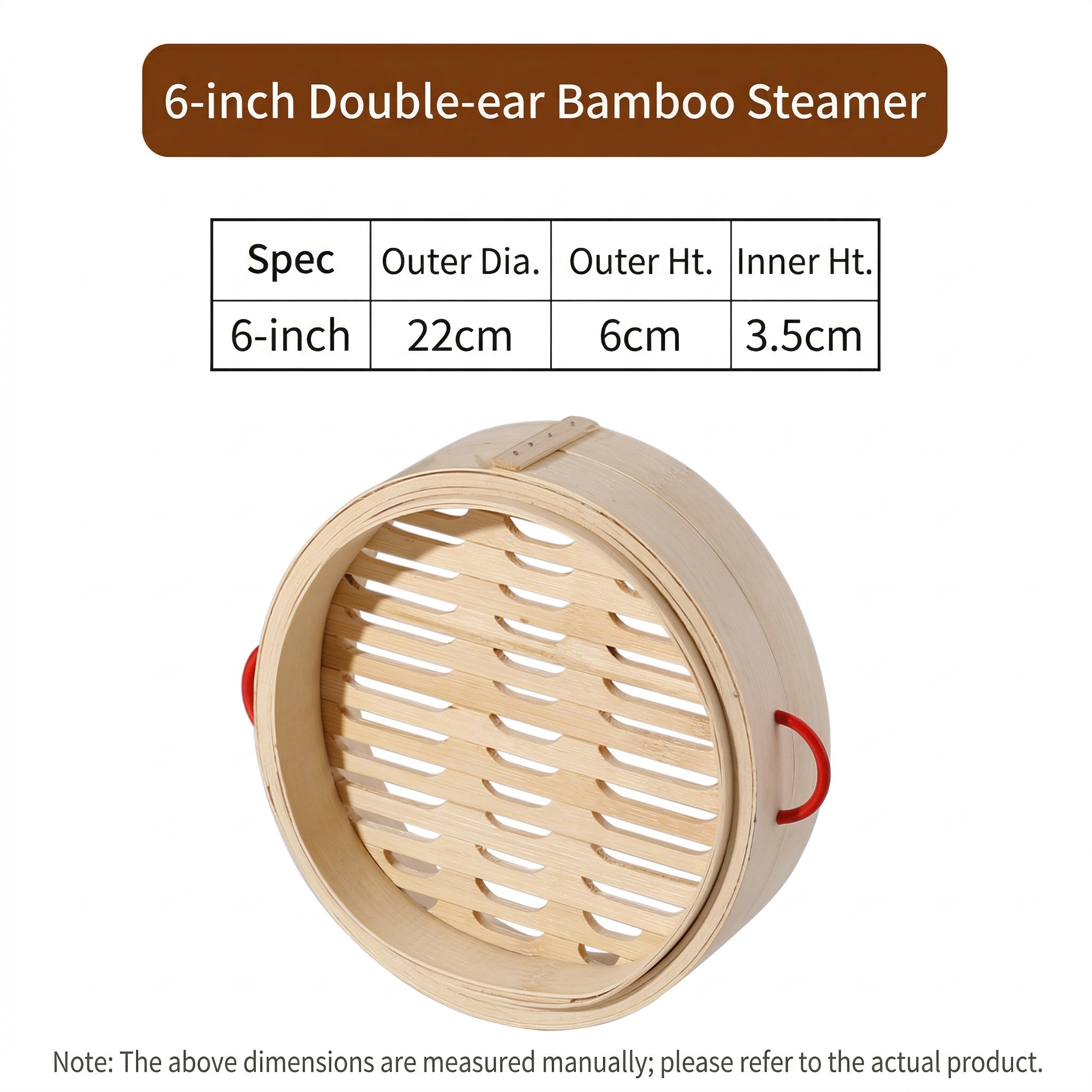 Natural Bamboo Steamer Double Handles-Healthy Steaming for Dumplings,Rice & More