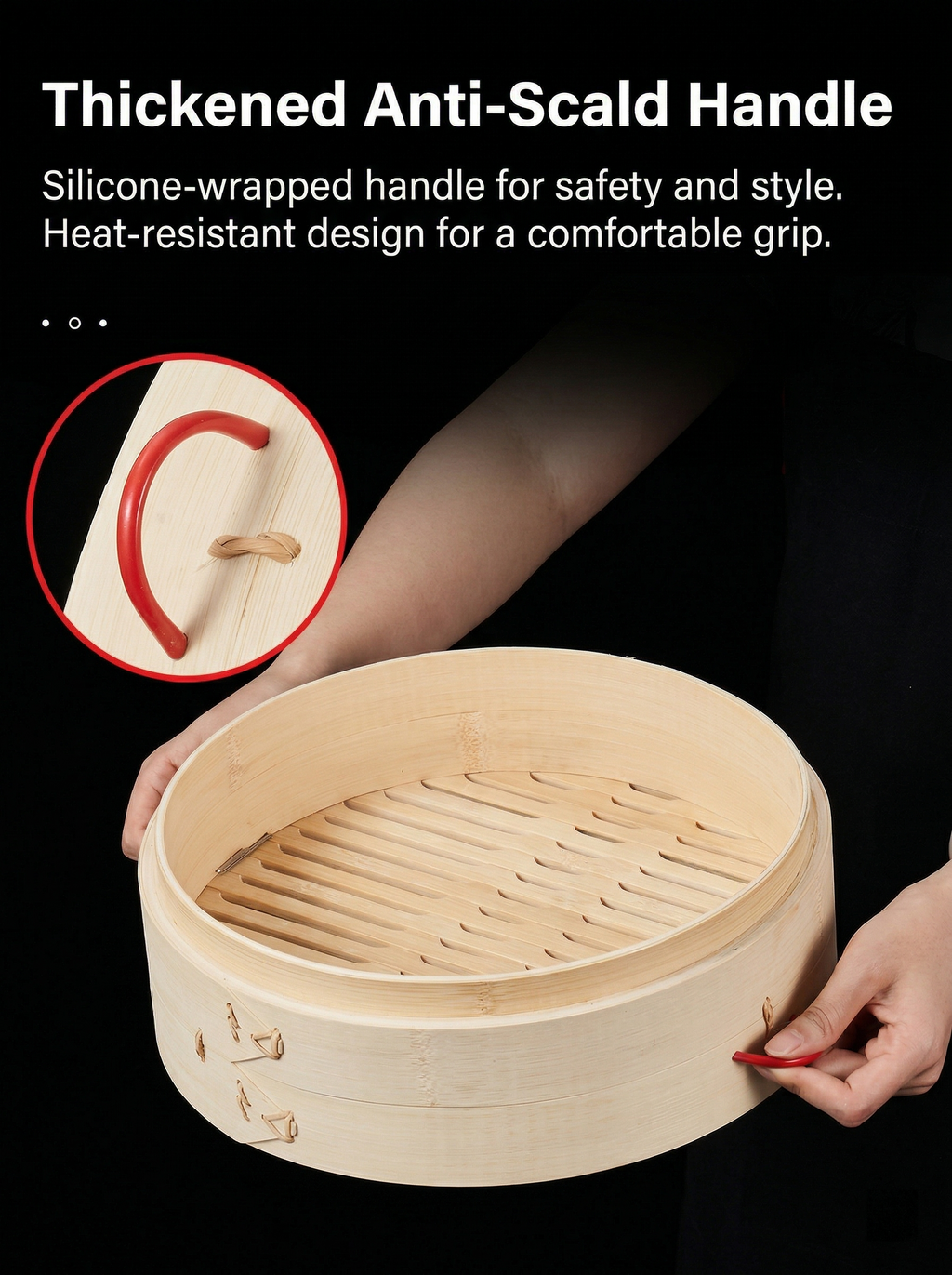 Natural Bamboo Steamer Double Handles - Healthy Steaming for Dumplings, Rice & More