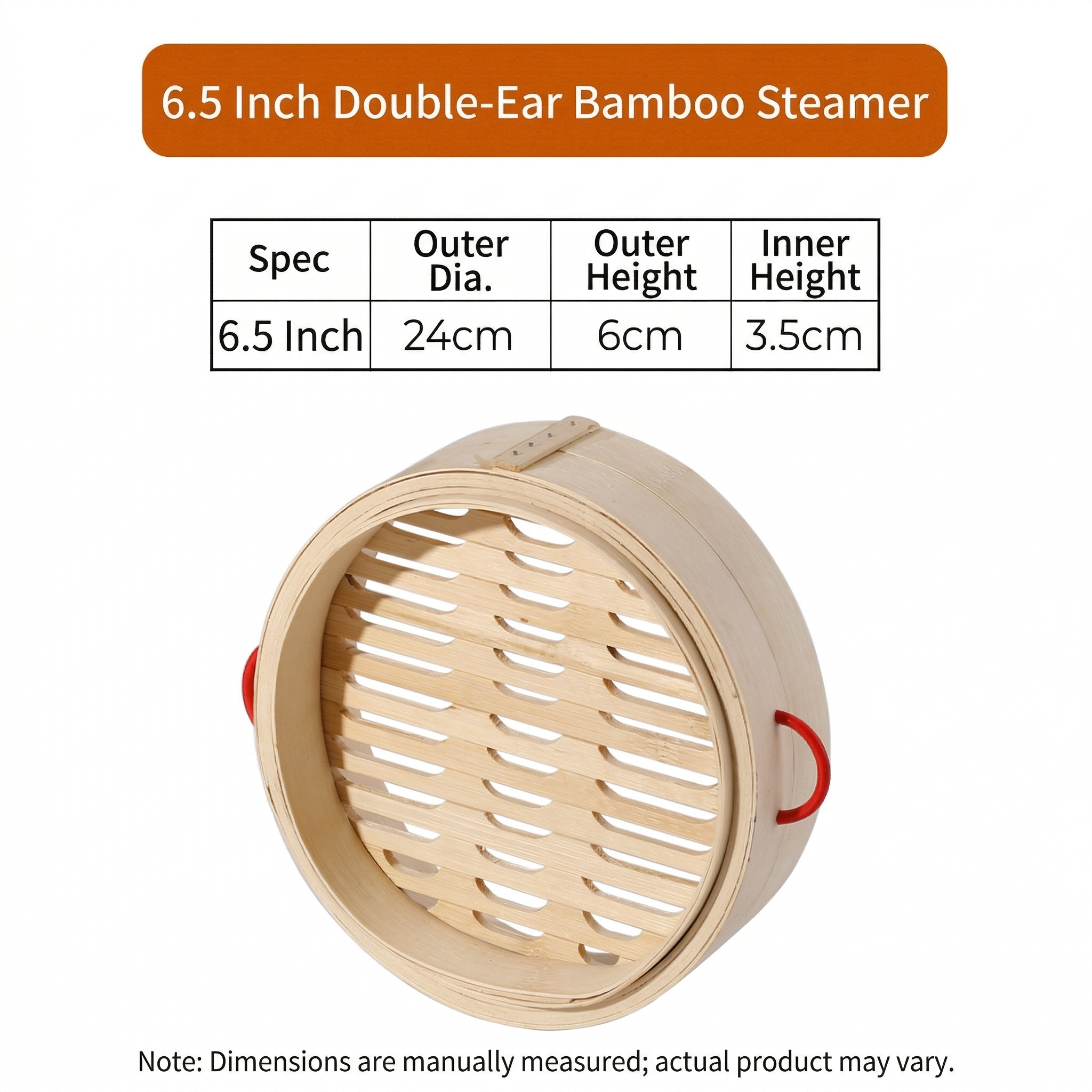 Natural Bamboo Steamer Double Handles-Healthy Steaming for Dumplings,Rice & More