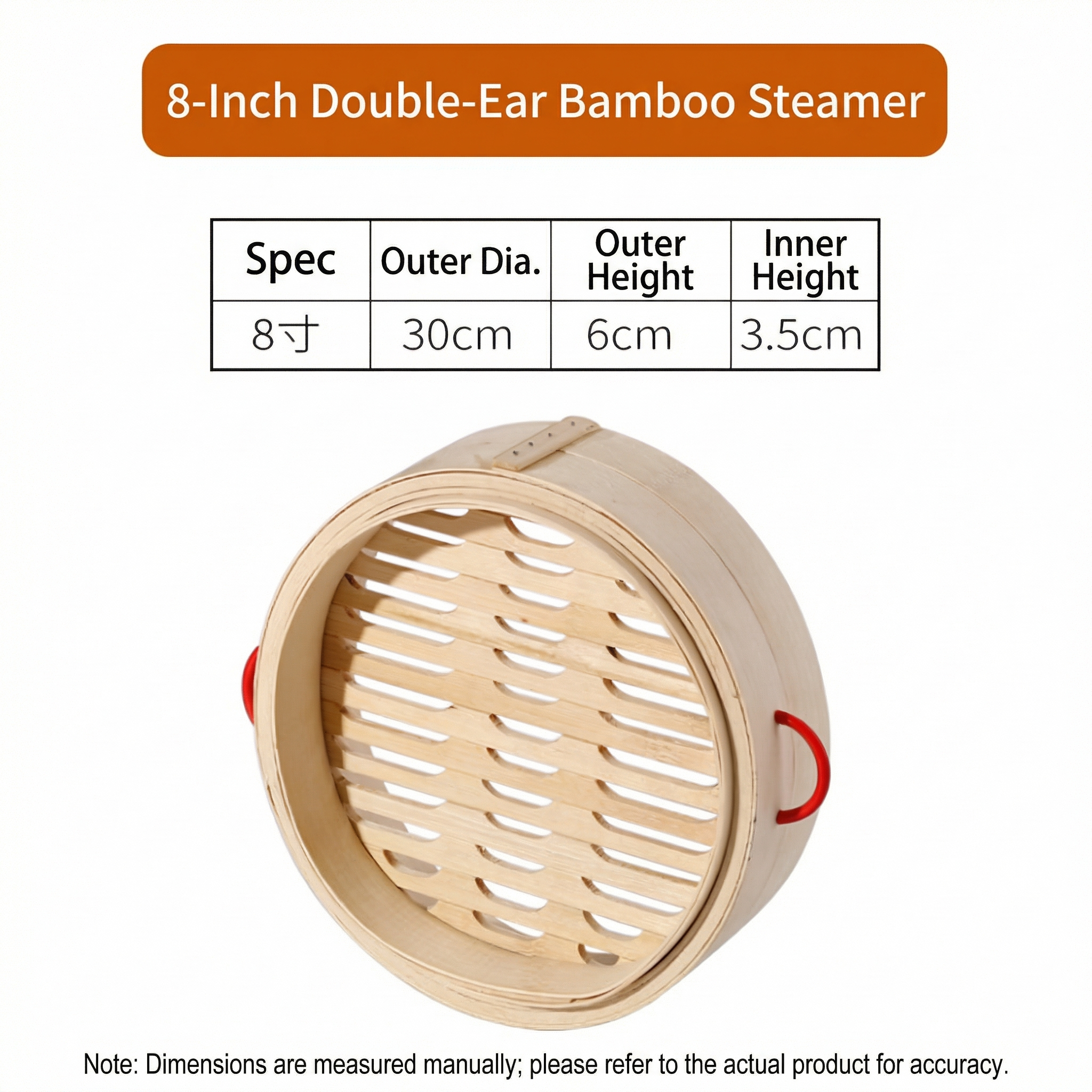 Natural Bamboo Steamer Double Handles-Healthy Steaming for Dumplings,Rice & More